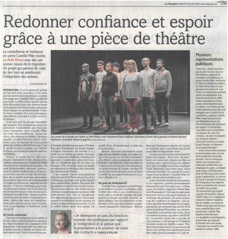 Article sur Le Petit Prince dans le journal La Gruyère